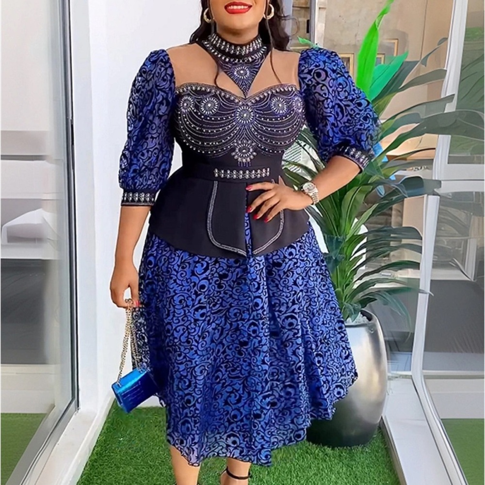 Elegant Blue Embroidered Dress